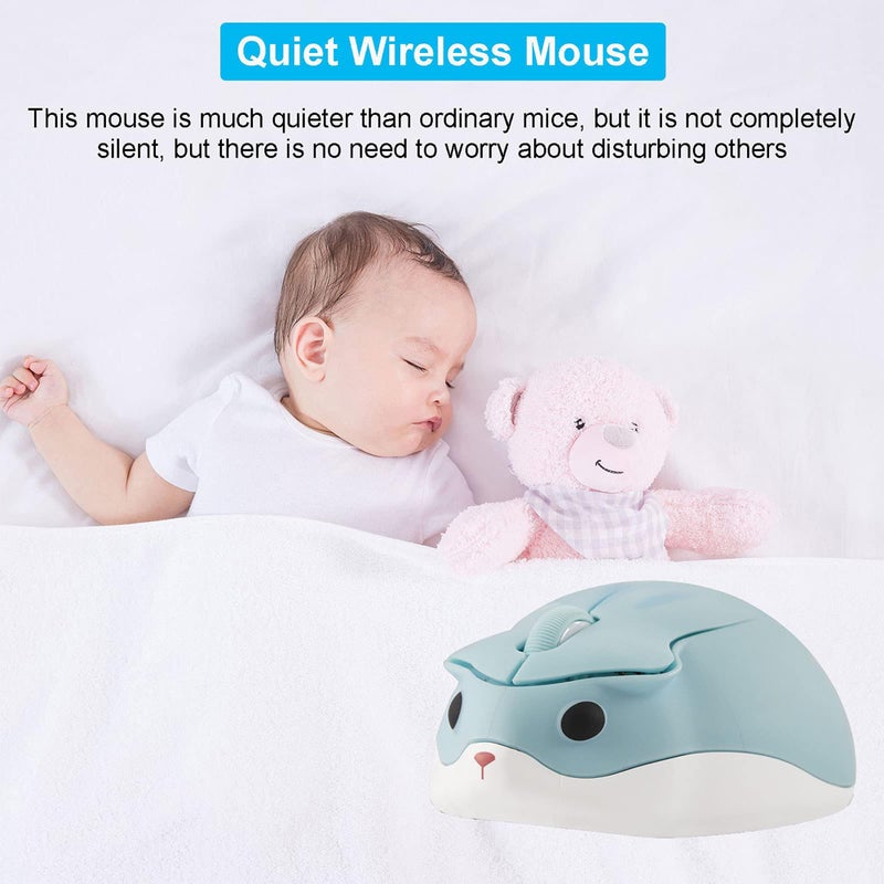 CHUYI Hamster Wireless Silent Mouse 1200DPI Cute Animal Small Cordless Portable Mice for Travel Home School Library Computer Laptop PC for Kids Gift (Light Blue) - Image 3